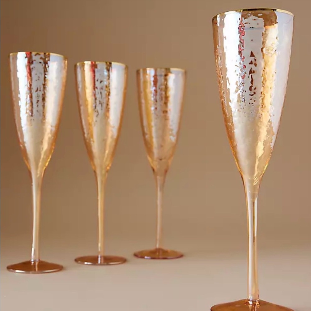 Anthropologie NIB/NWT Zaza Honey Lustered Flute Glasses, Set of 2